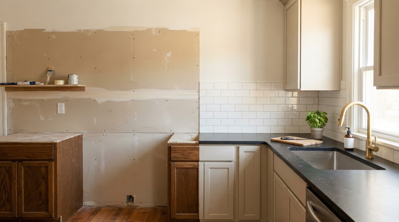Kitchen backsplash before and after case study | Desert Gold Home Services