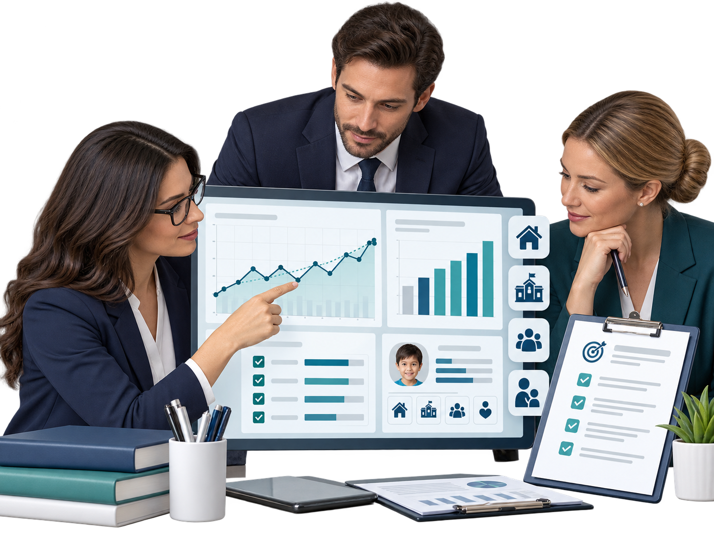 3D render of clinical dashboard and leadership analytics