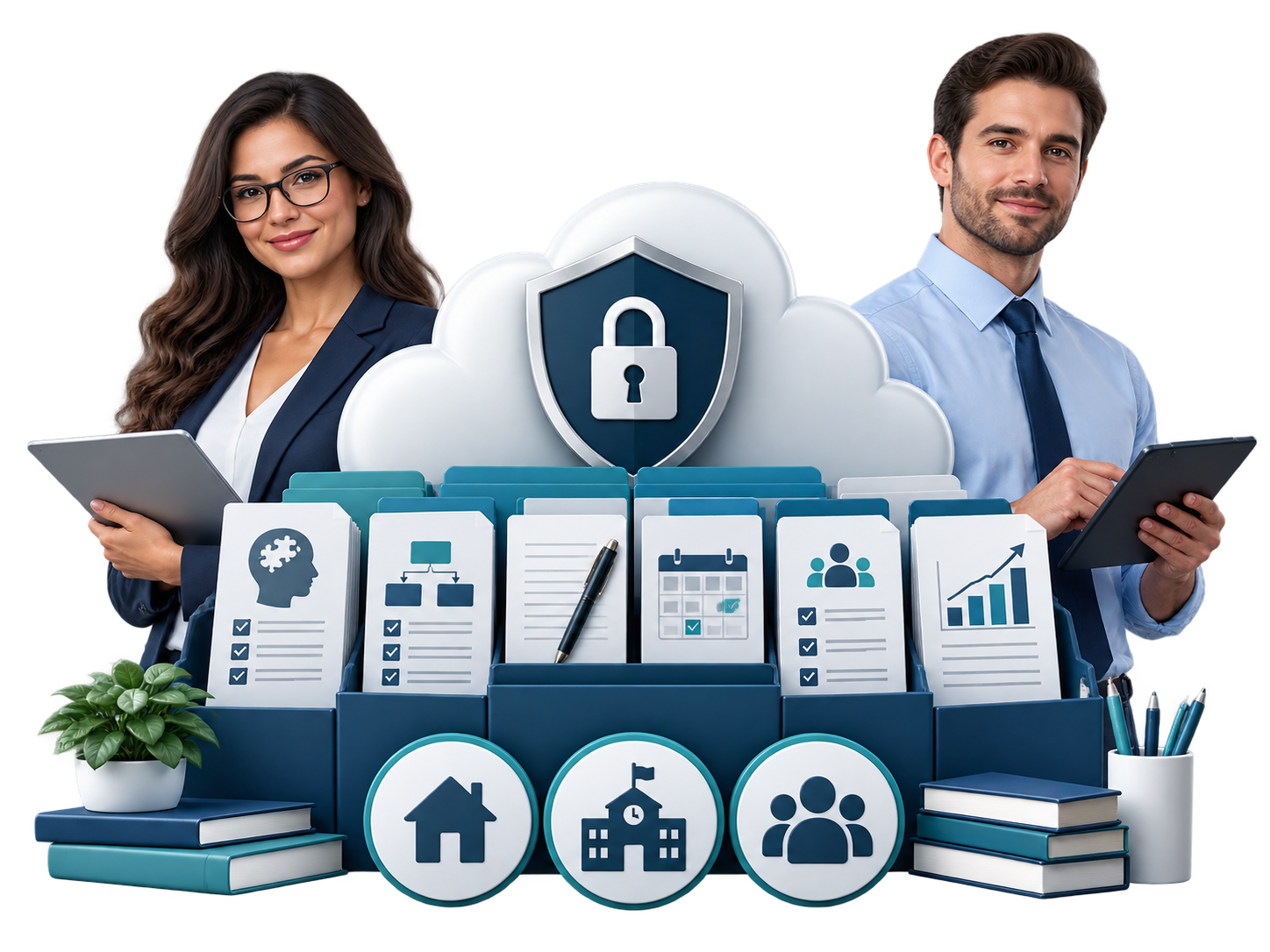 3D render of secure cloud and documentation architecture