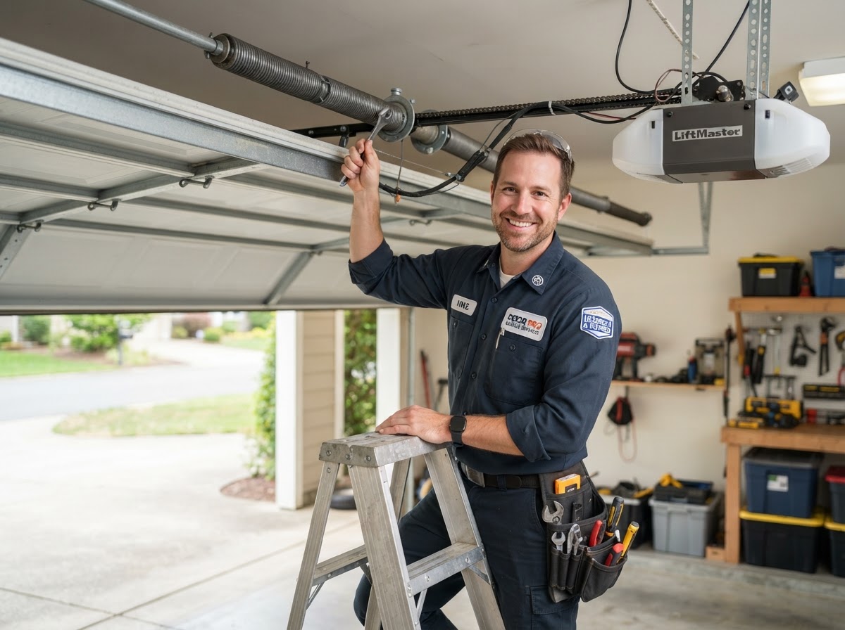 Garage Gurus licensed technician inspecting garage door mechanism