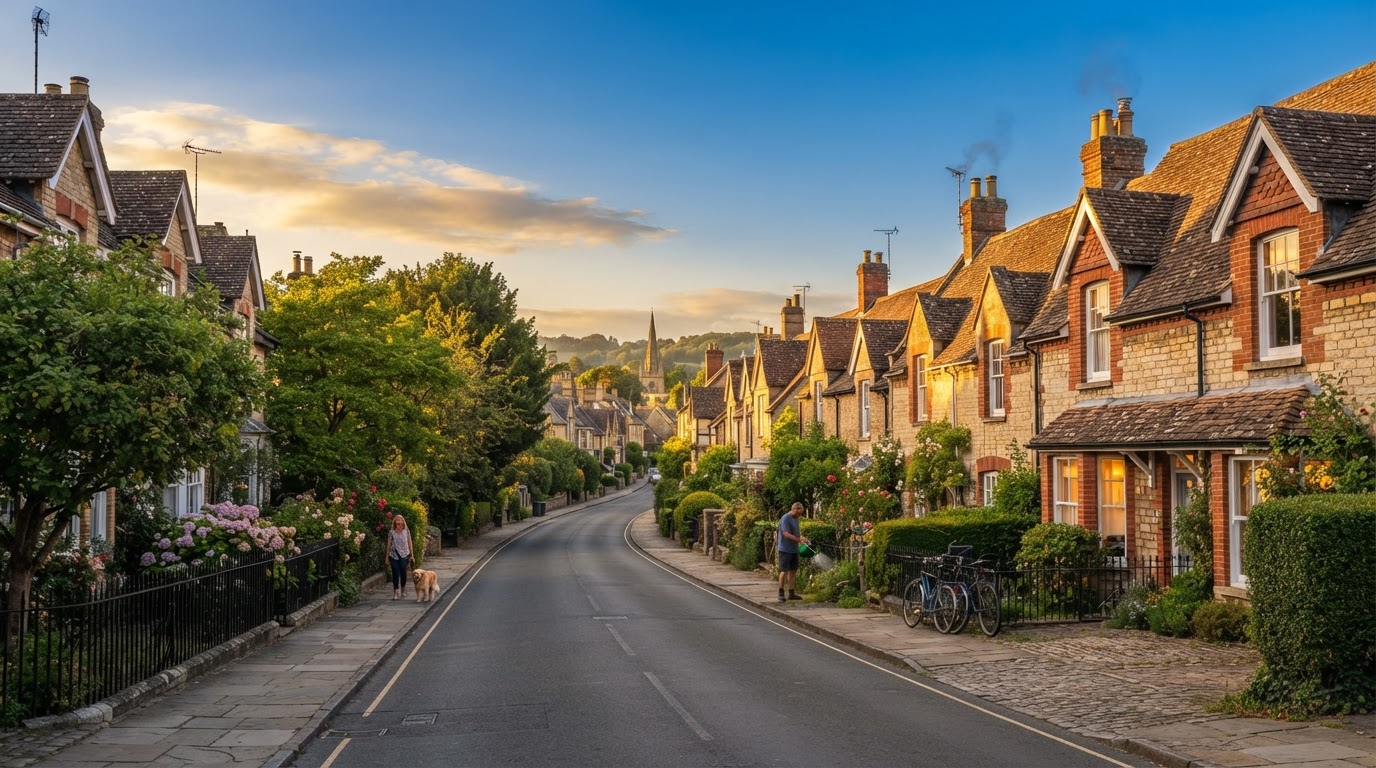 Well, maintained tiled pitched roofs on a British residential street