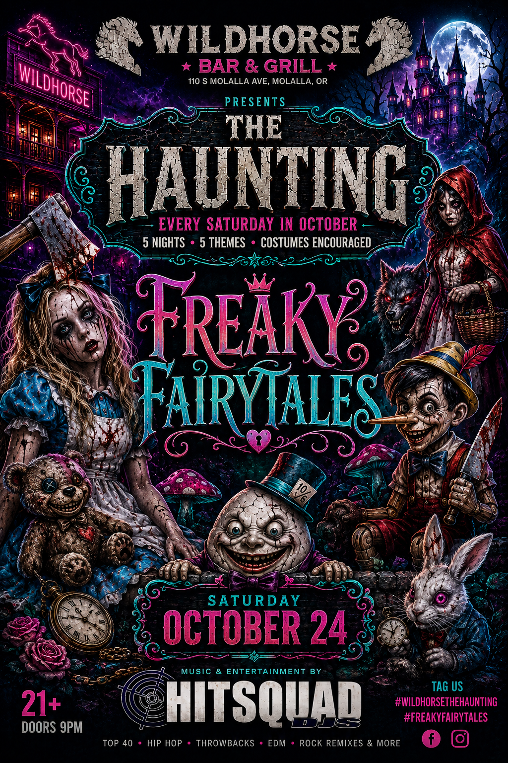 The Haunting: Freaky Fairytales official poster for Saturday October 24 at Wildhorse Bar & Grill.
