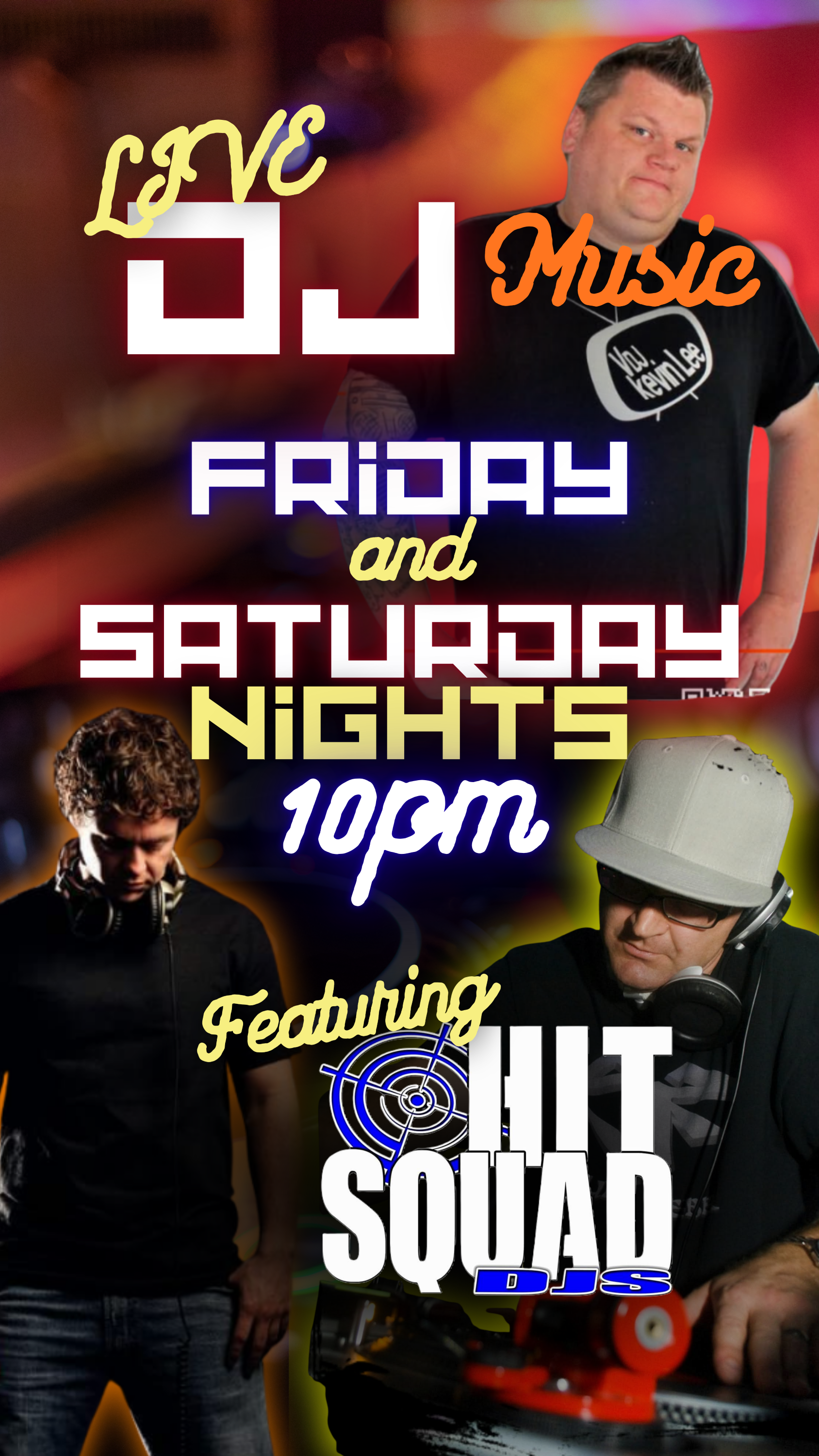 Wildhorse Bar & Grill live DJ Friday and Saturday nights flyer featuring Hit Squad DJs.