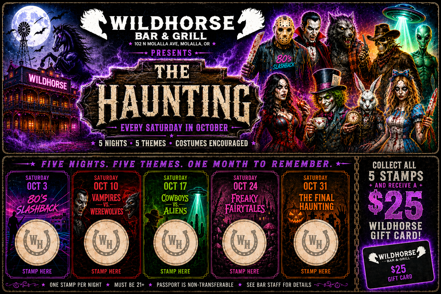 The Haunting Passport stamp card for the five October event nights