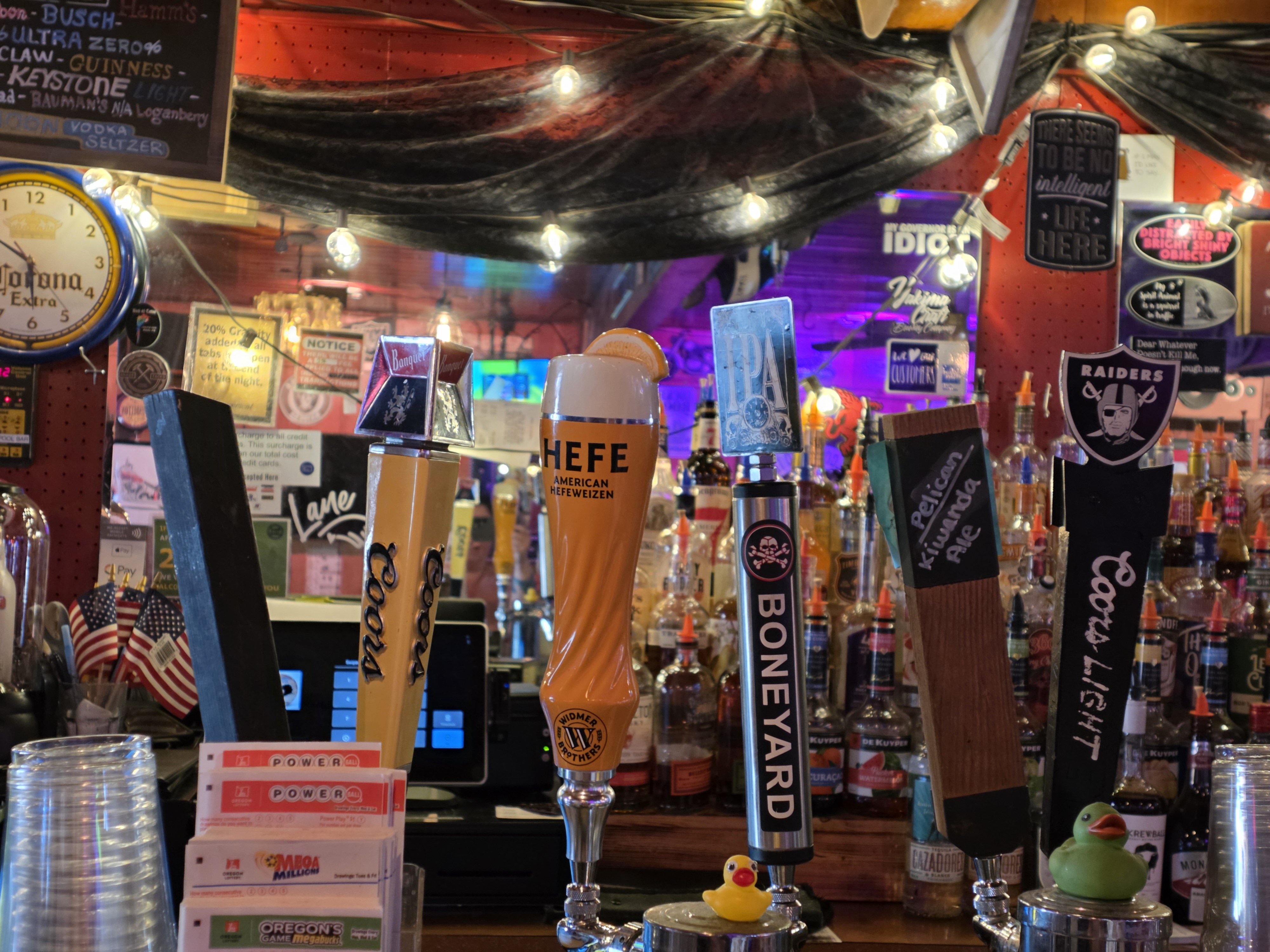 Beer and cider tap handles at Wildhorse Bar & Grill