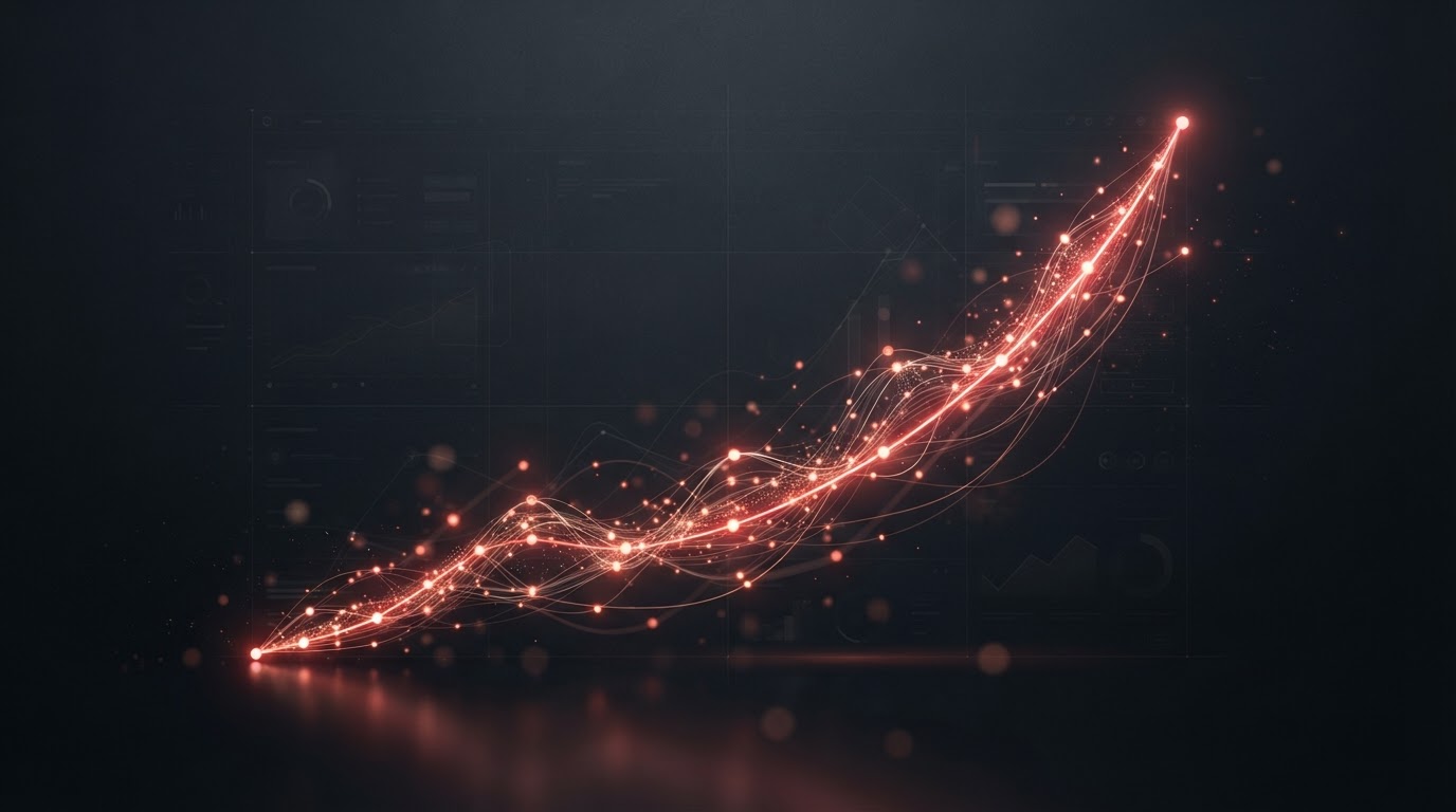 Abstract dark visual of a rising analytics line graph representing SEO growth over time