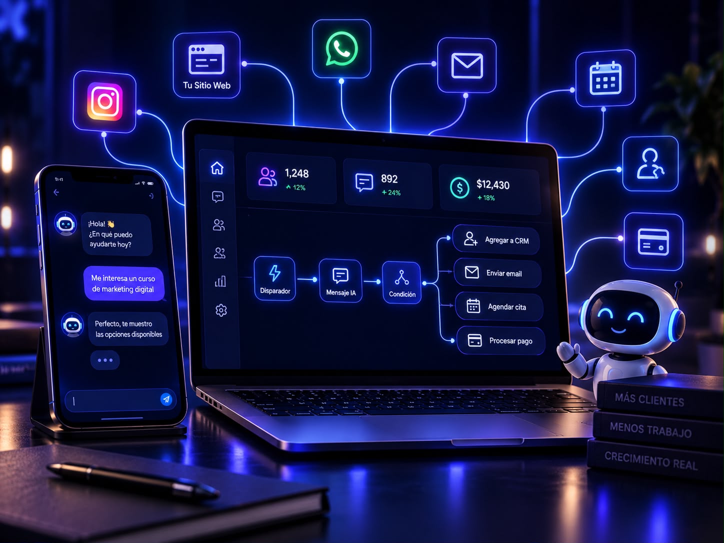 Automatizaciones & Chatbots — Flujos inteligentes y conexiones automáticas