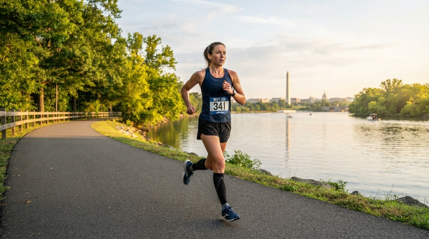Athlete runner on Mount Vernon Trail in Northern Virginia