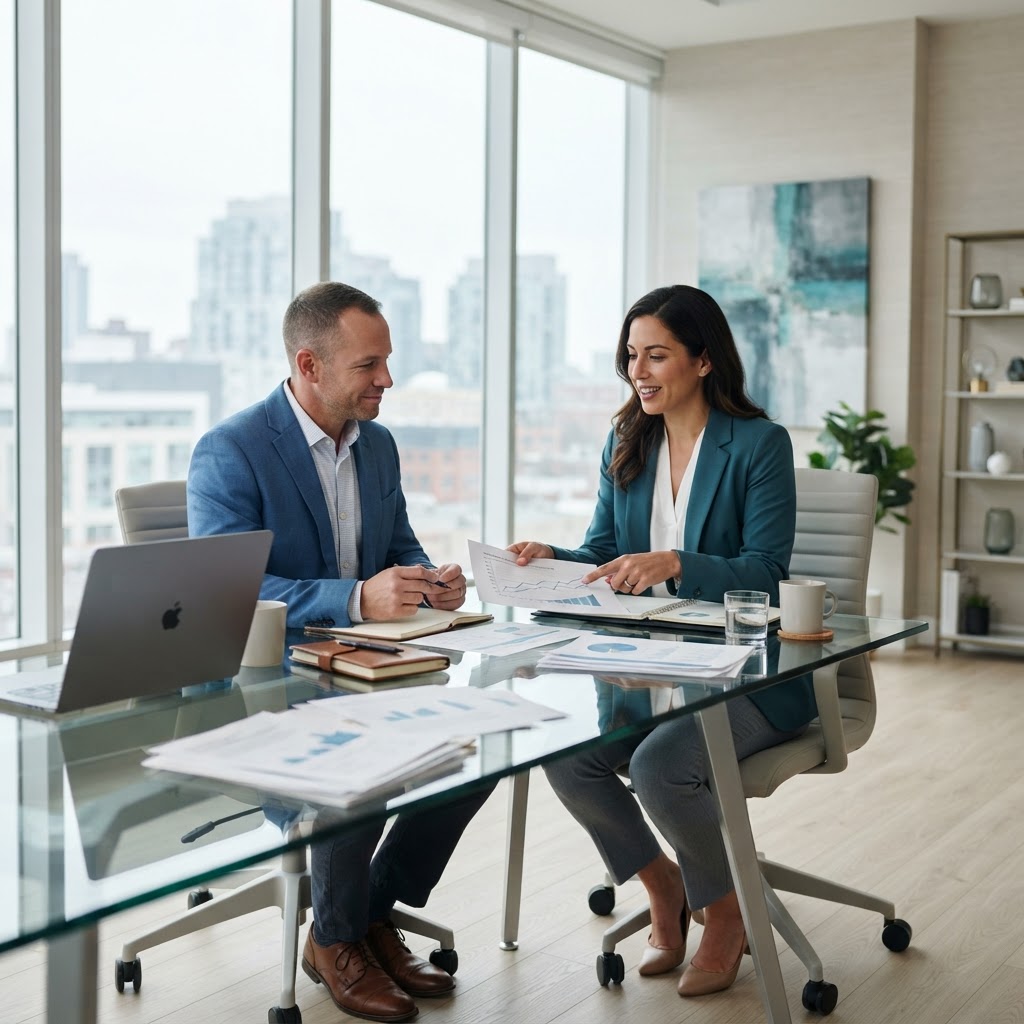 Professional consultants collaborating in a modern office