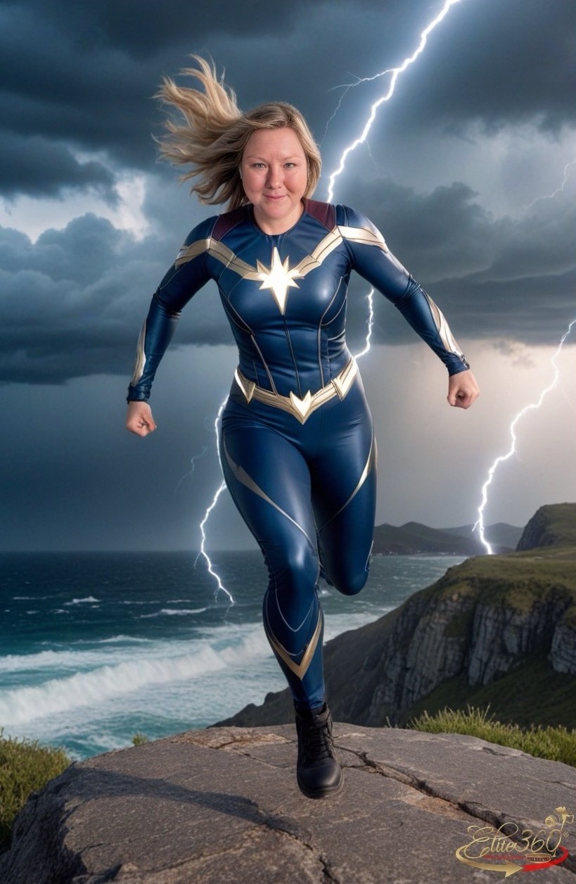 Finished AI-generated superhero portrait created from guest photo by Elite360