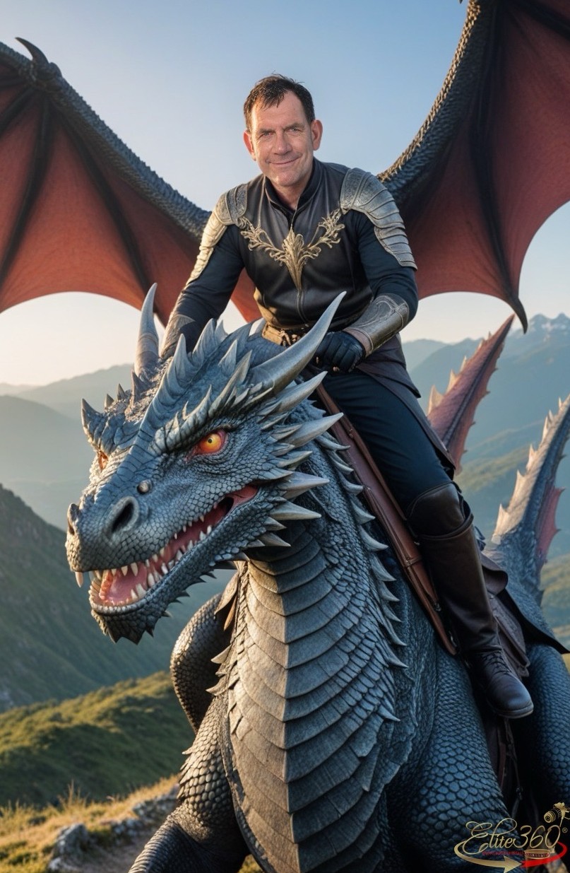 Finished AI-generated fantasy dragon portrait created from guest photo by Elite360
