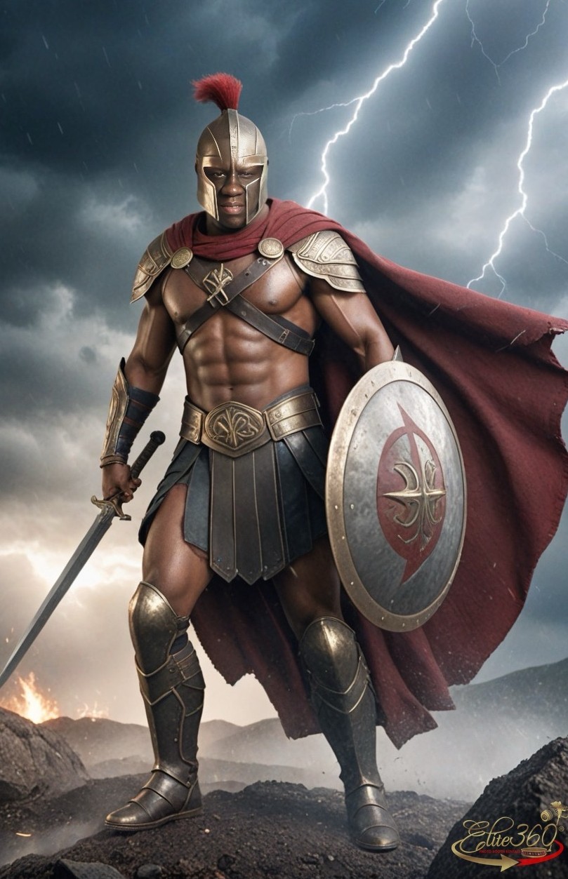 Finished AI-generated warrior portrait created from guest photo by Elite360