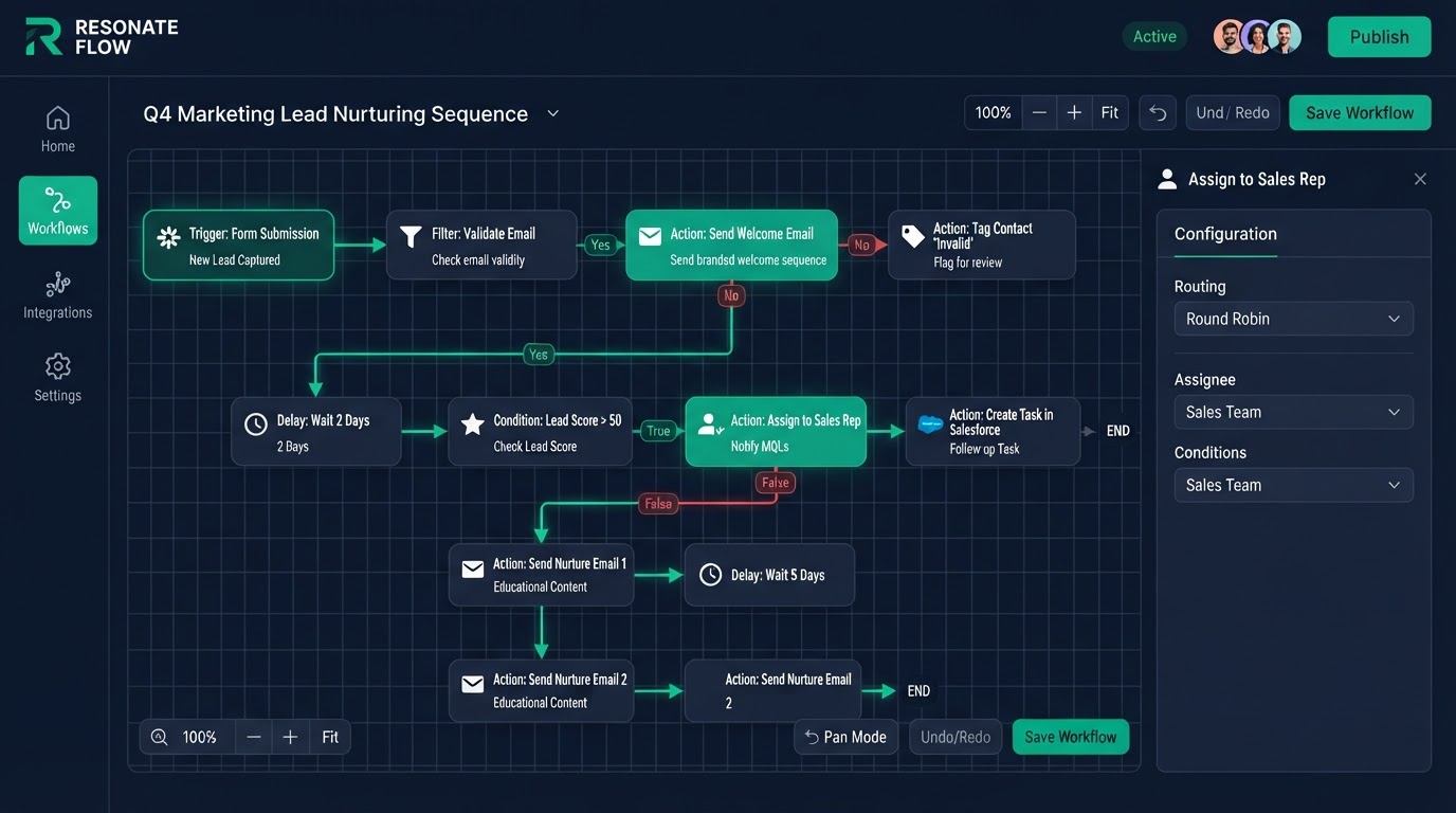 GoHighLevel automation workflow and CRM dashboard