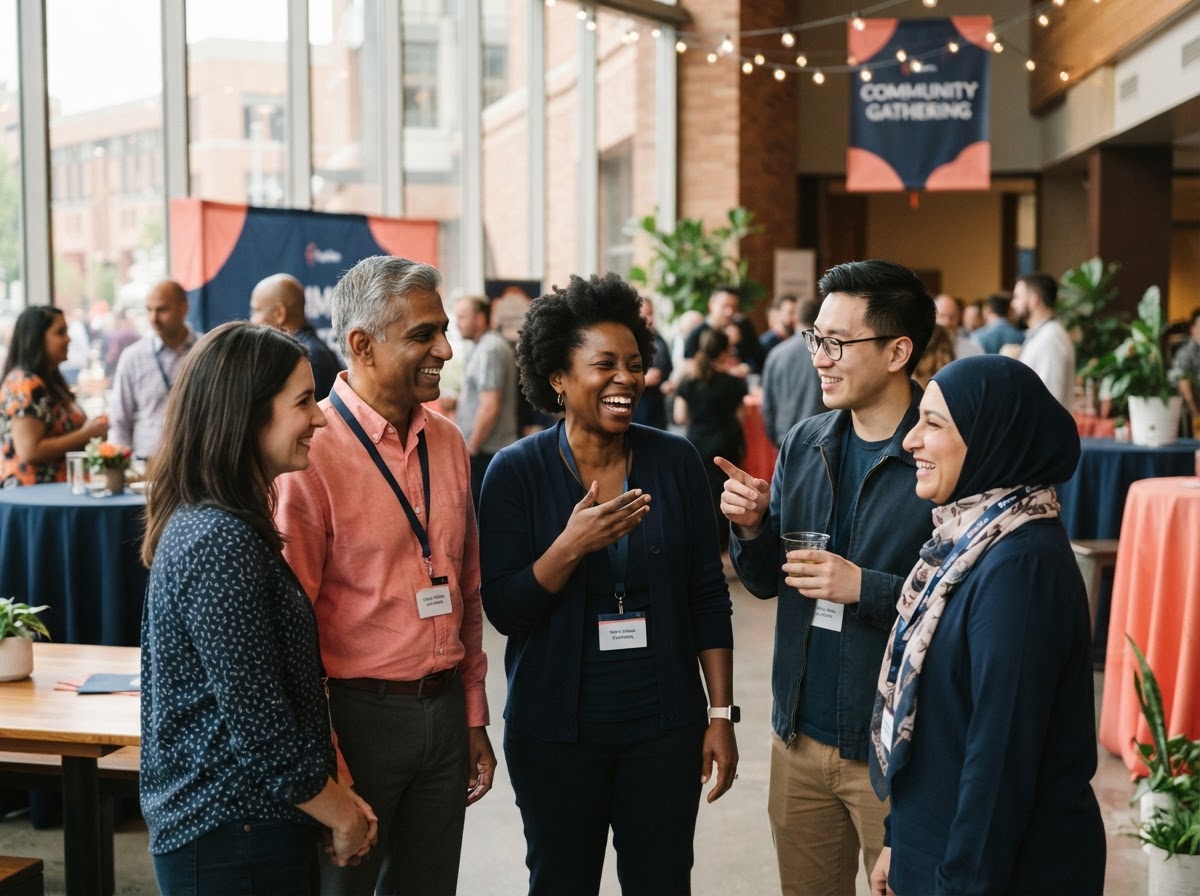 People in warm conversation at a community gathering