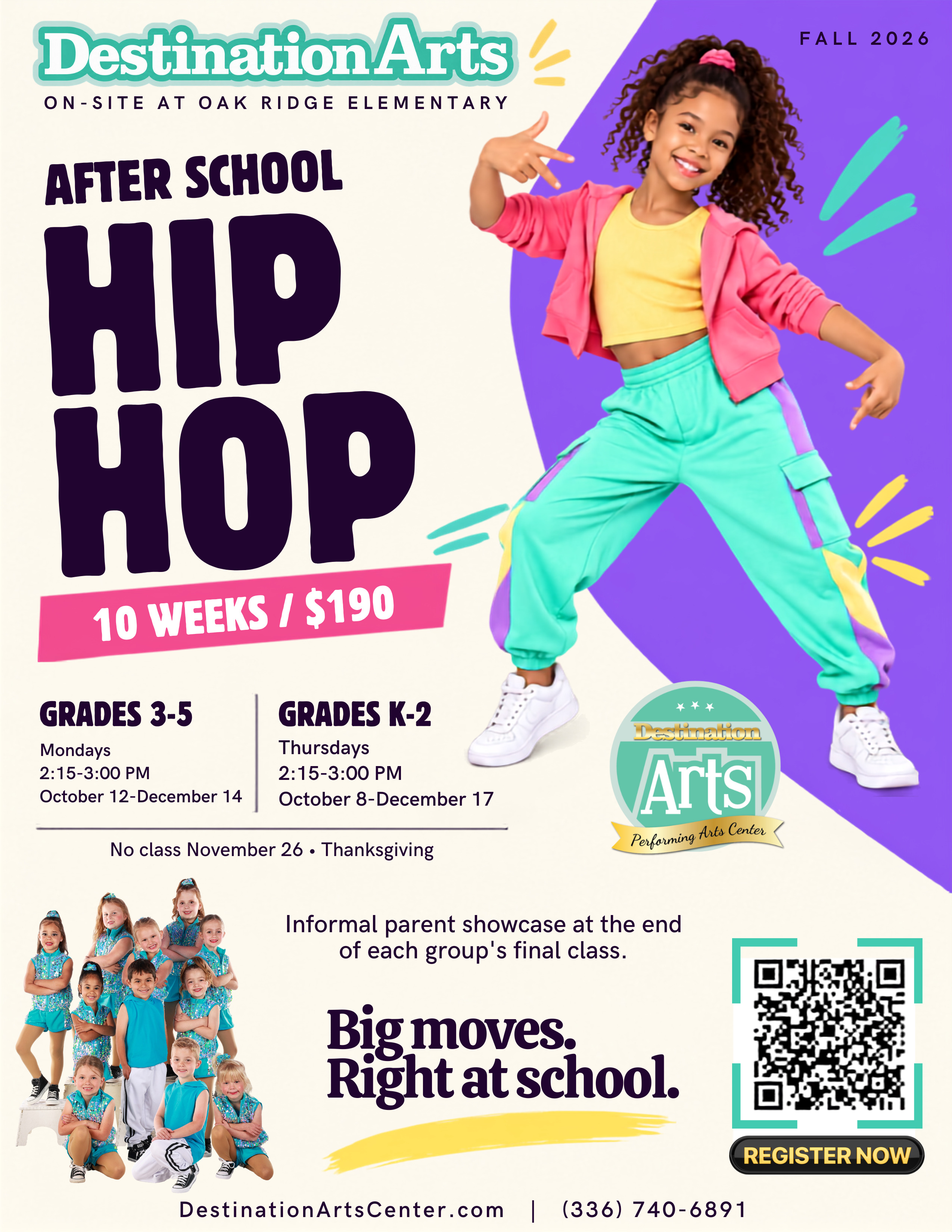 Fall 2026 Hip Hop at Oak Ridge Elementary Flyer - Destination Arts Center