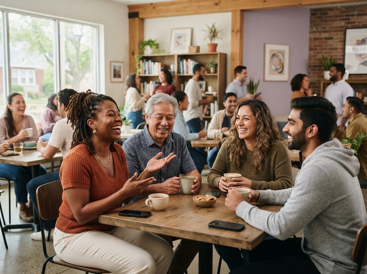 Diverse people sharing a community moment together