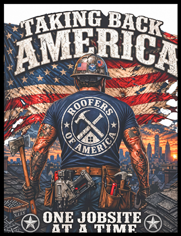 Roofer tee — full-back print design