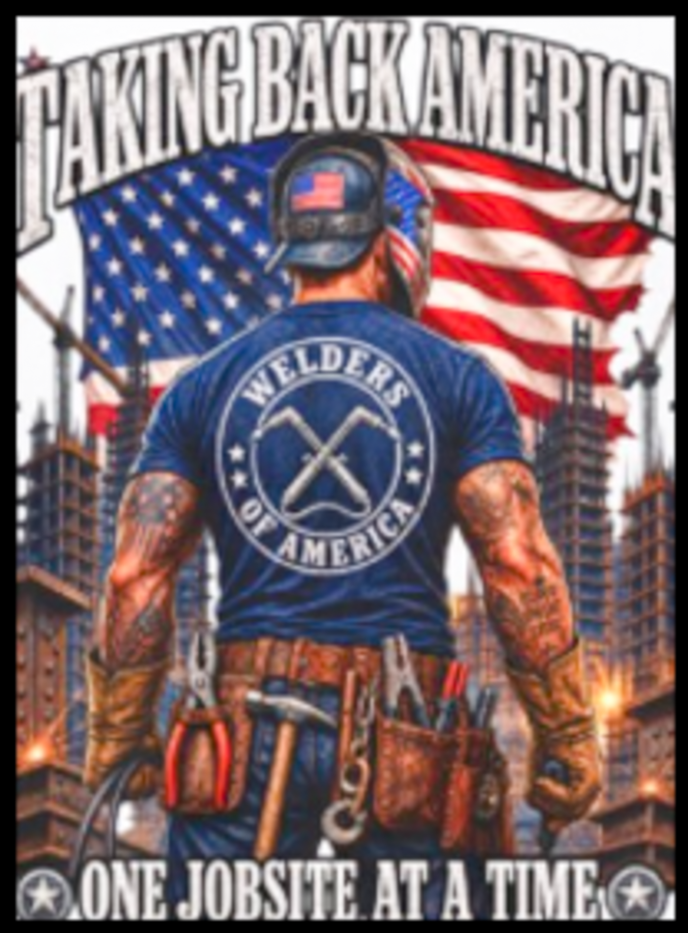 Welder tee — full-back print design