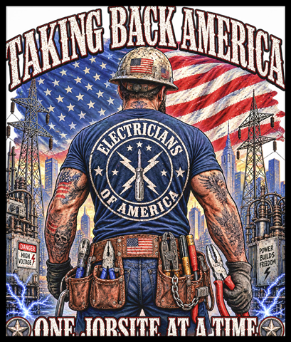 Electricians tee — full-back print design