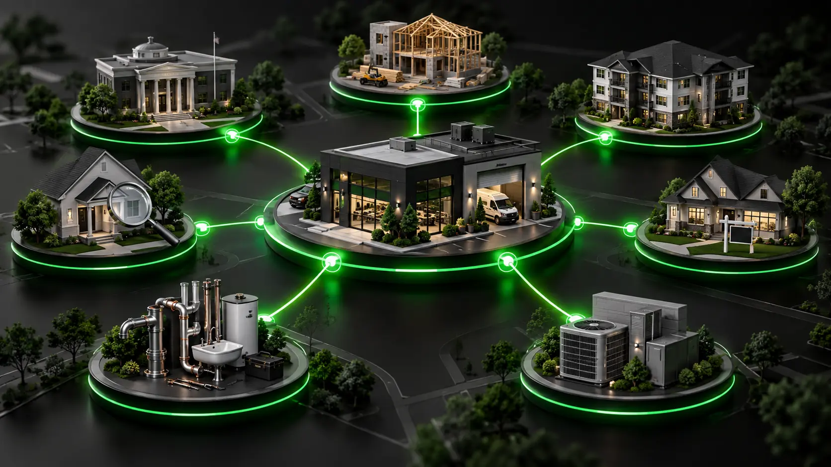 Local electrical referral and relationship network mapping connecting commercial, residential, trade, and general contractor partners