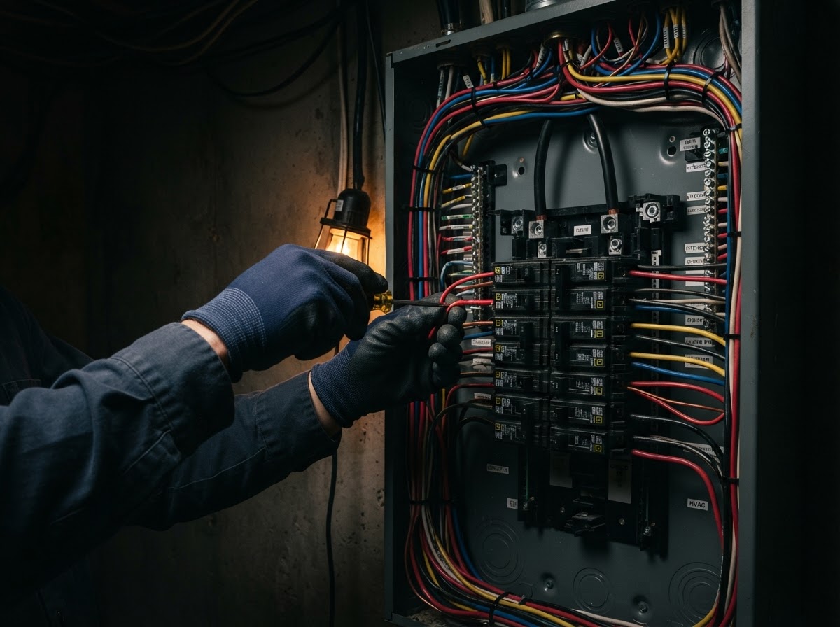 Electrician working on a residential electrical panel