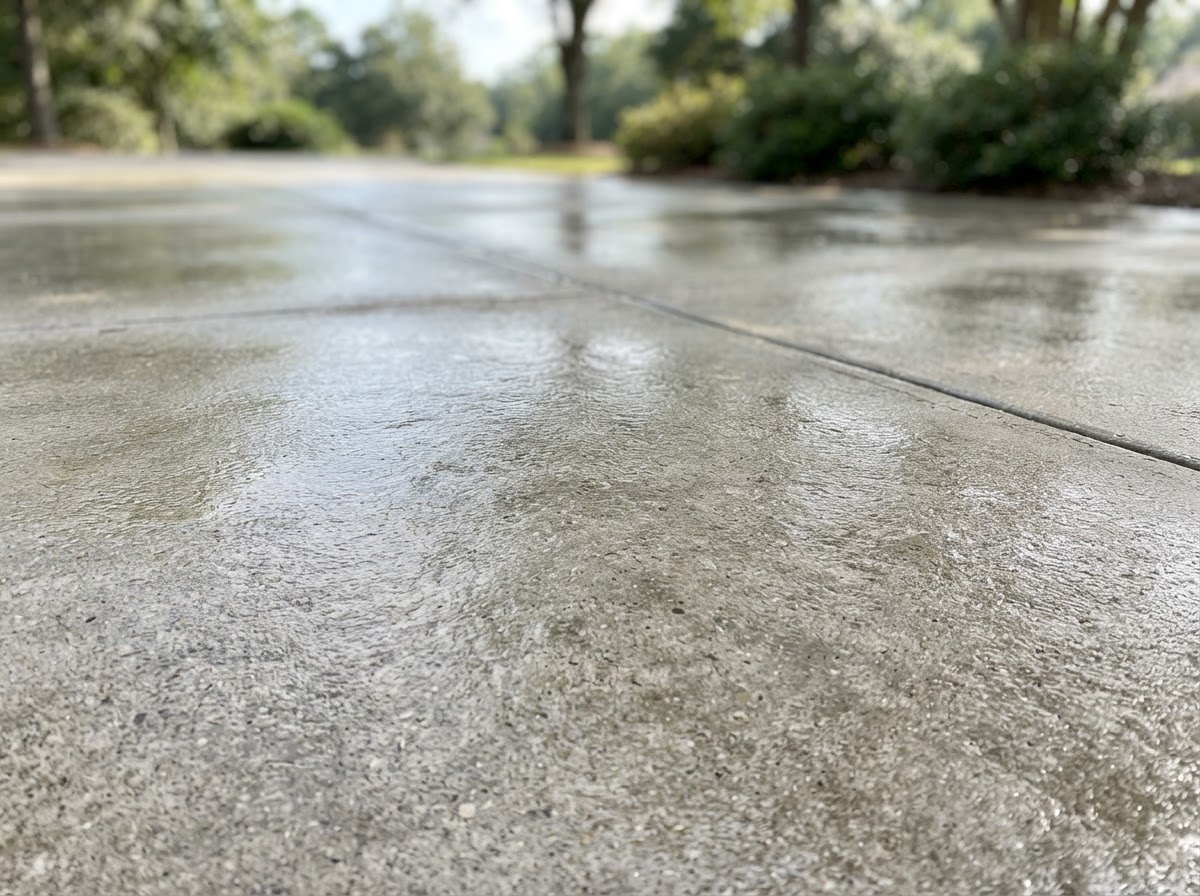 Sealed concrete driveway with a glossy penetrating sealer