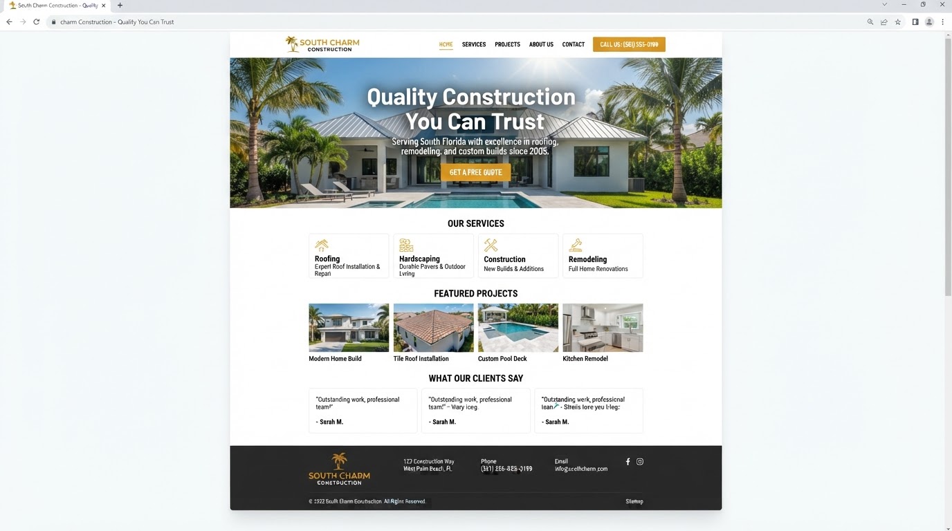 South Charm Construction website built by JobSmith