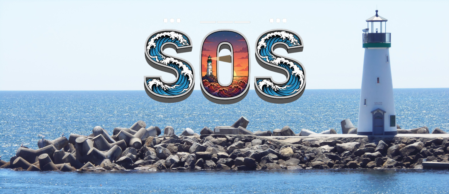 Save Our Seabright SOS coastal illustration with Walton Lighthouse breakwater