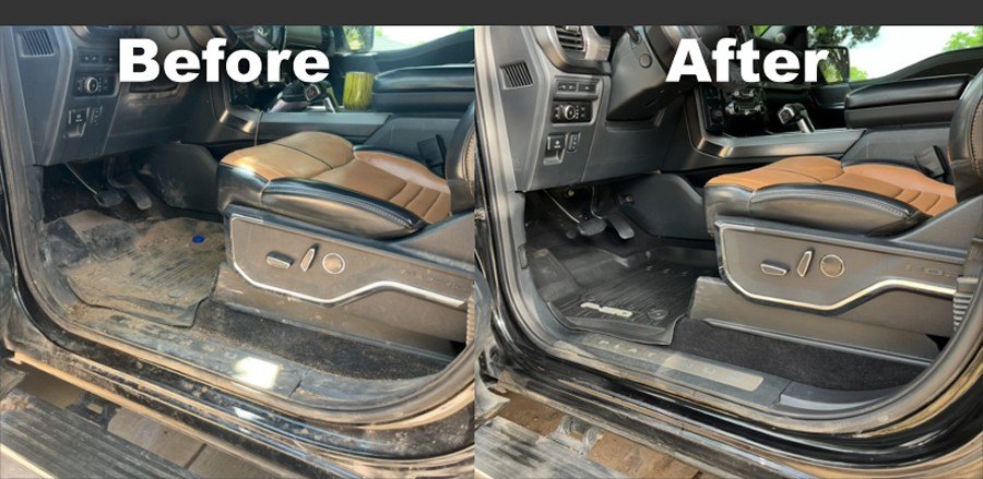 Truck interior, before and after