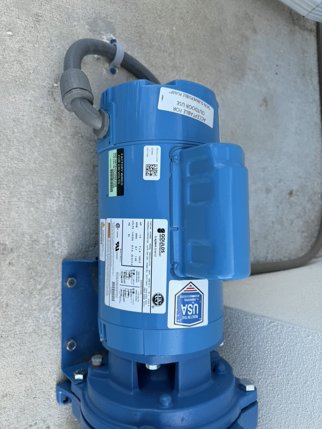close-up of Goulds Water Technology commercial pump motor installed by Aenlle Home Service LLC