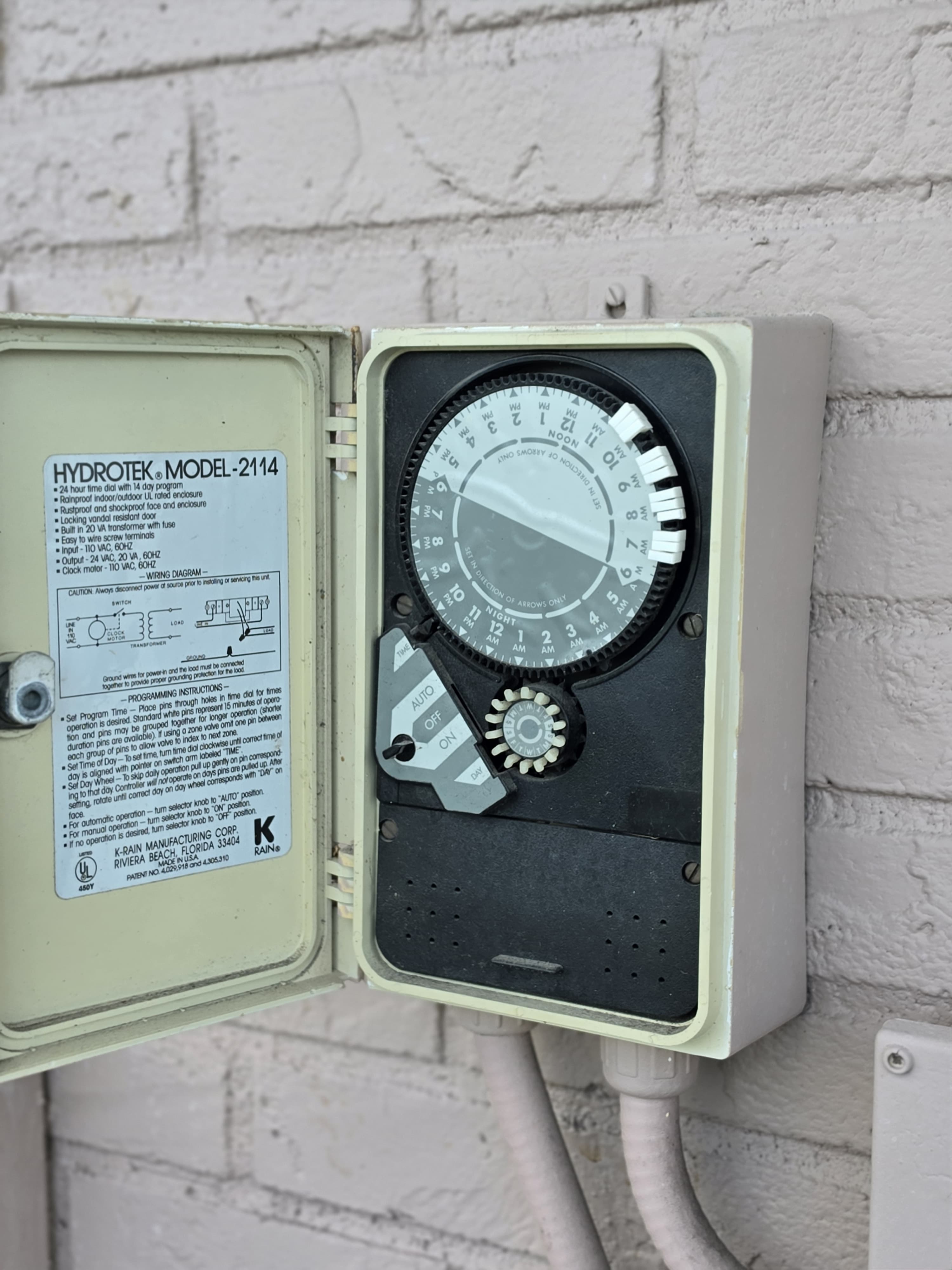 Hydrotek 2114 K-Rain electromechanical 24-hour pin dial irrigation controller serviced by Aenlle Home Service LLC