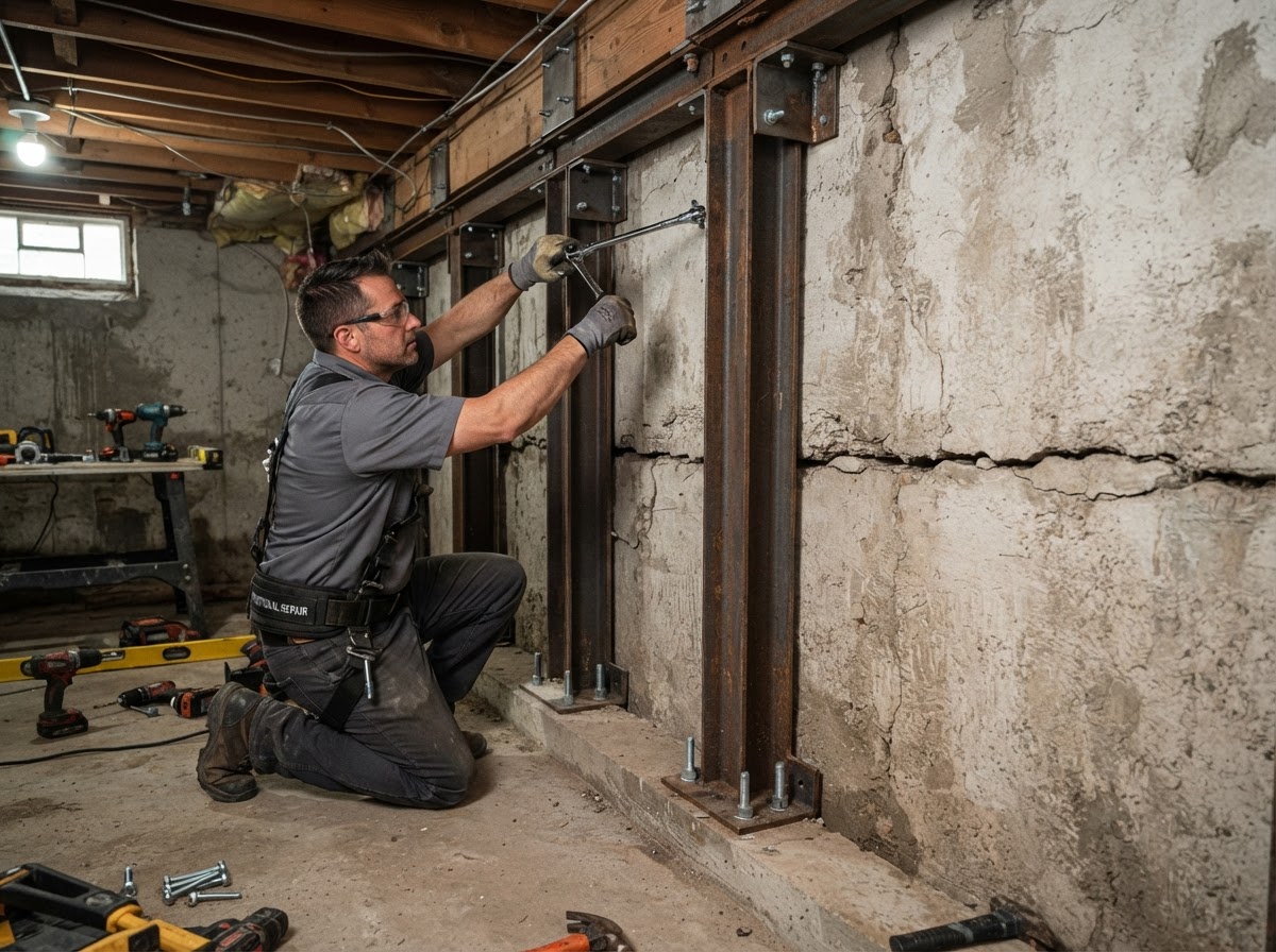 Bowing basement wall repair near Waldorf Maryland
