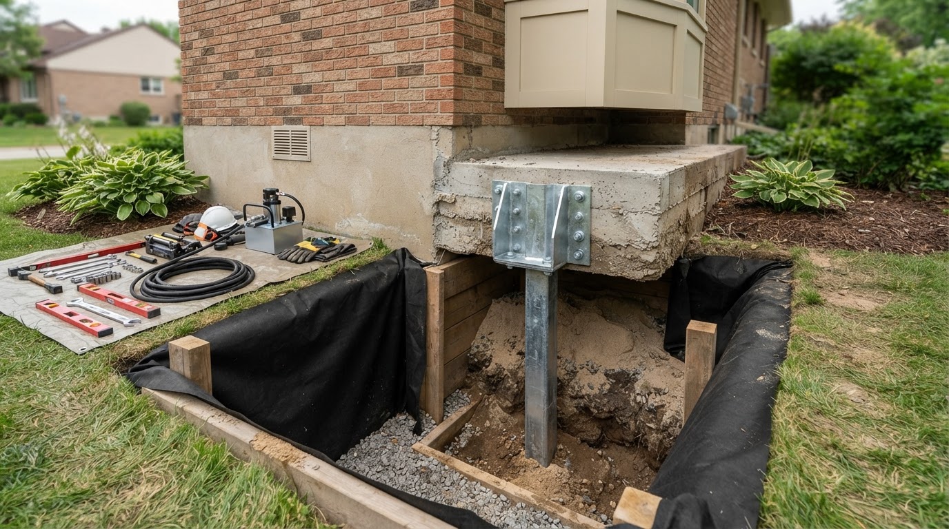 Push pier and bracket assembly installed near Brandywine, Maryland