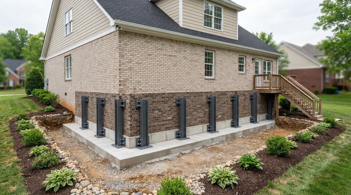 Reinforced footing after underpinning installation in Brandywine, Maryland