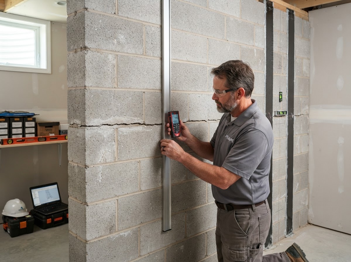 Bowing basement wall repair near Waldorf, Maryland