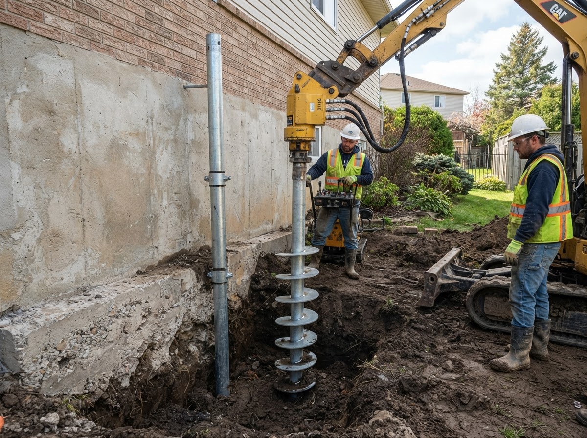 Helical pier installation in Waldorf Maryland
