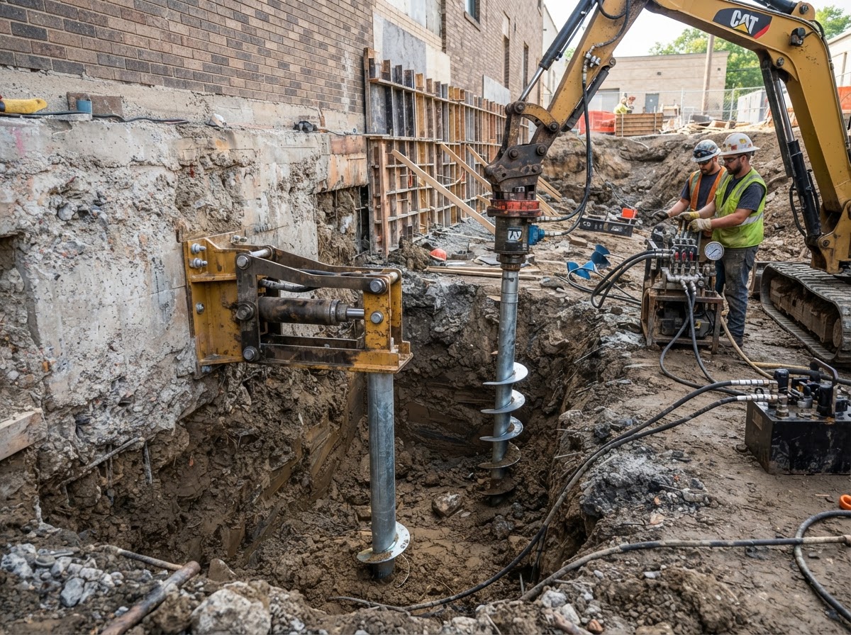 Precision foundation underpinning and steel pier installation near Waldorf Maryland