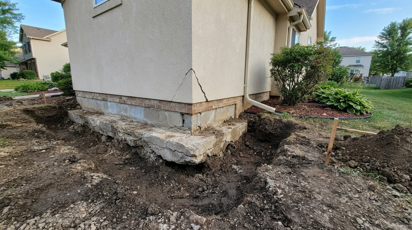 Exposed footing requiring underpinning support in Brandywine, Maryland