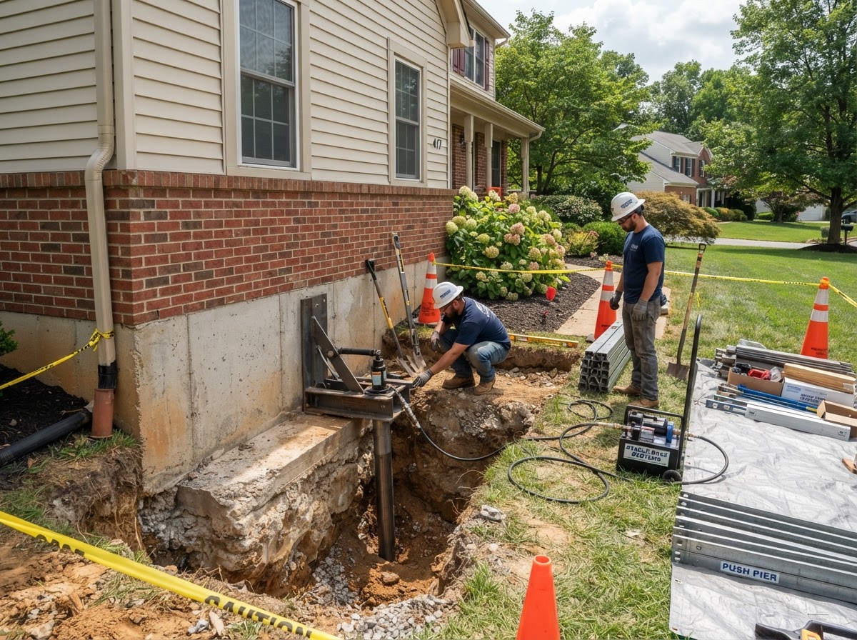 Residential foundation repair project in Waldorf, Maryland