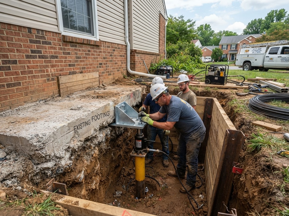 Foundation underpinning project in Waldorf, Maryland
