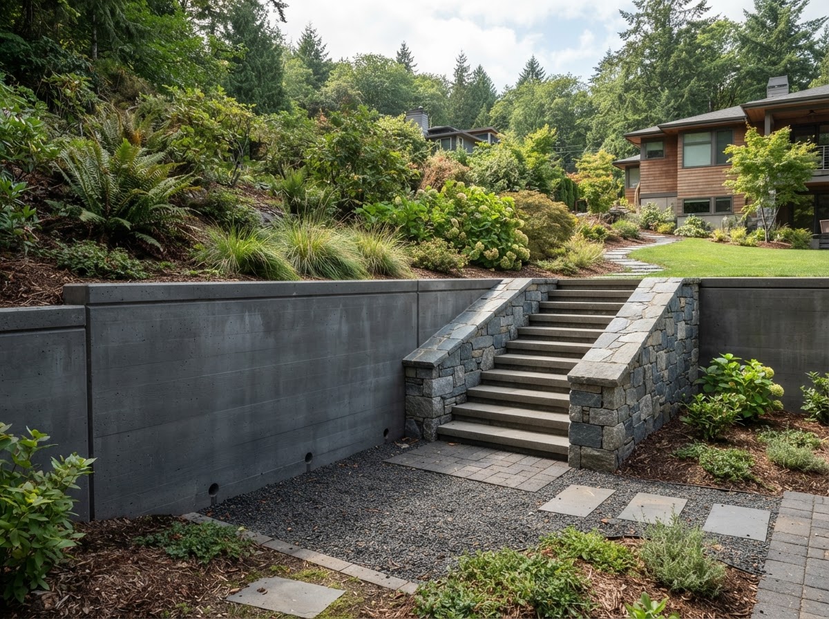 Concrete retaining walls and seat walls in Gaithersburg