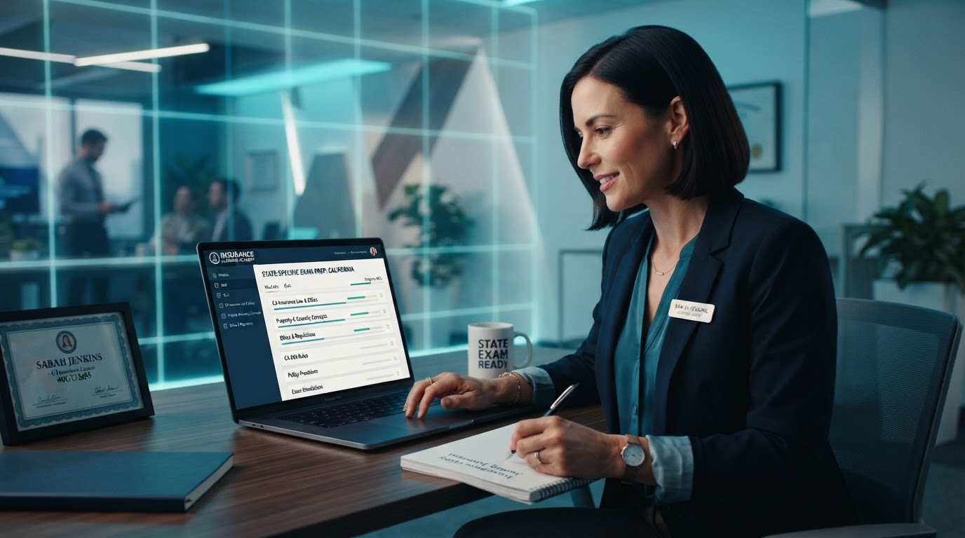 Licensed insurance agent using LicenseIQ prep platform