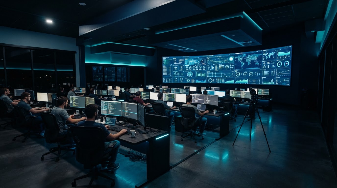 Connected revenue infrastructure operations center with live dashboards
