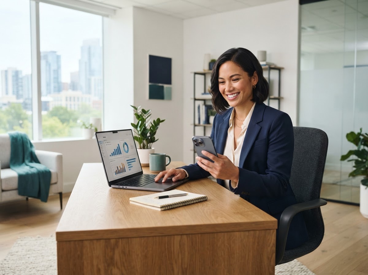 Business owner using AI automation to capture and follow up with leads