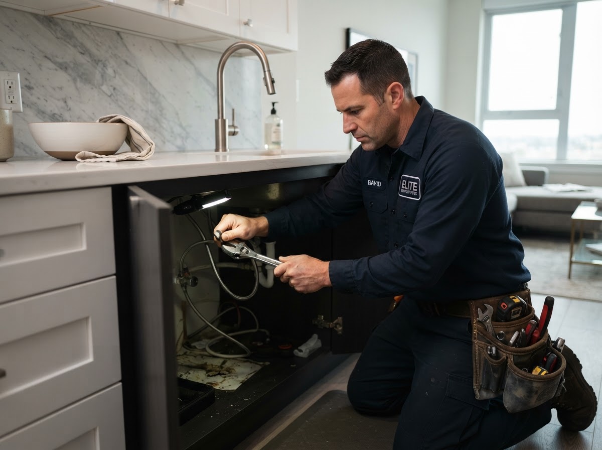 Maintenance contractor working inside a modern apartment