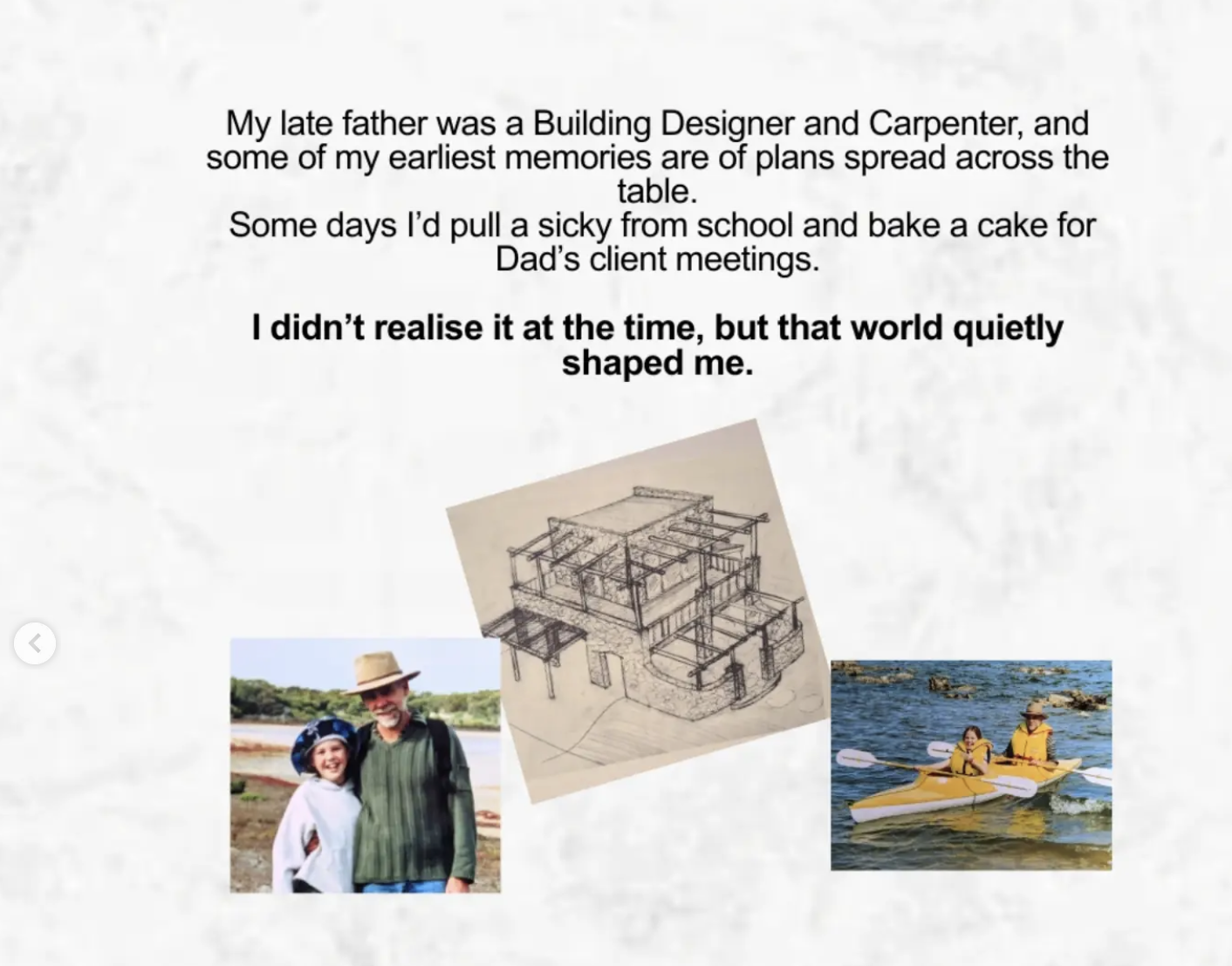 Early memories with Dad, hand-drawn architectural perspective sketch