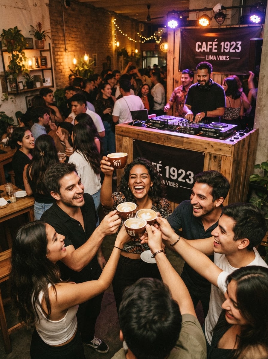 Brindis con café entre miembros del club al amanecer
