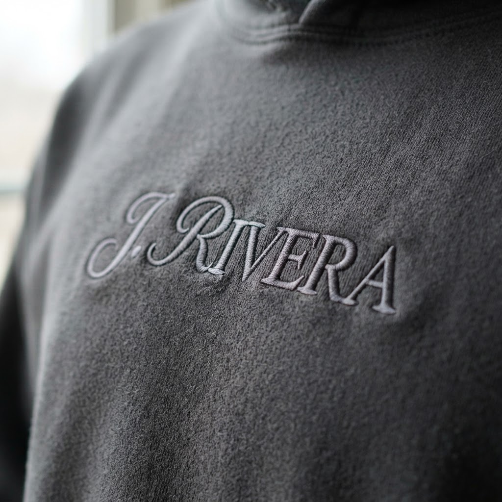 Customization concept: Embroidery on the left chest of a Carhartt CTK288 hoodie