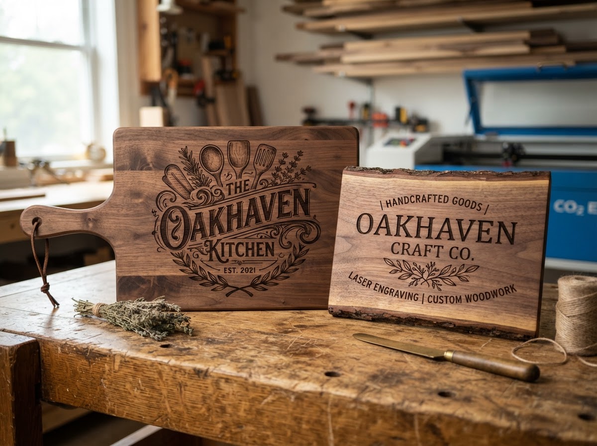 Custom wood and leather engraved cutting boards and signs