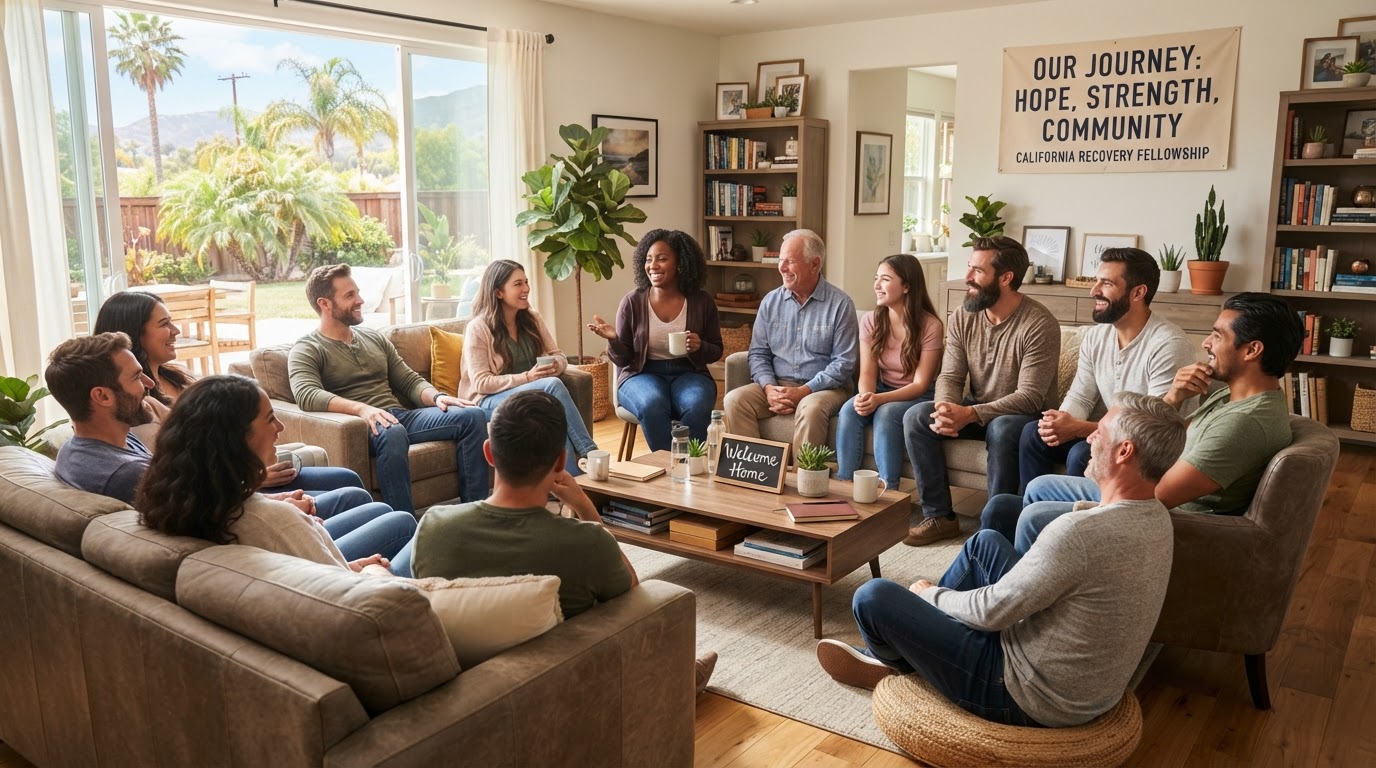 Men and women recovery group discussion at Hands 2 Help Haven